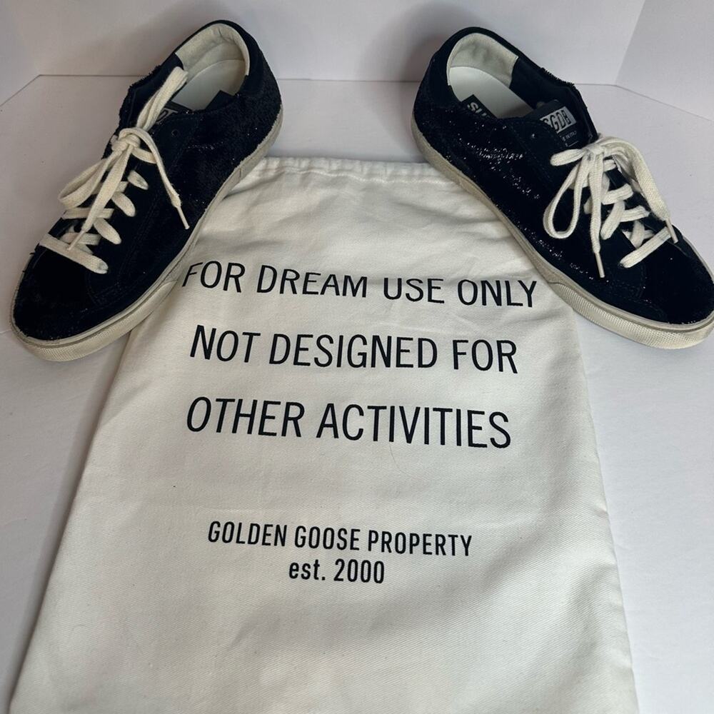 authentic Golden Goose Super Star Sneakers EU 38 US 8 black velvet & suede star - Picture 12 of 14